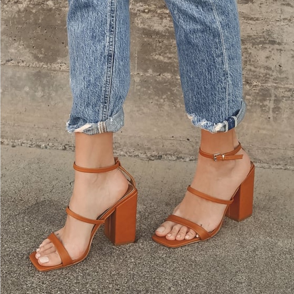 Lulus Mabie Cognac Ankle Strap High Heel Sandals